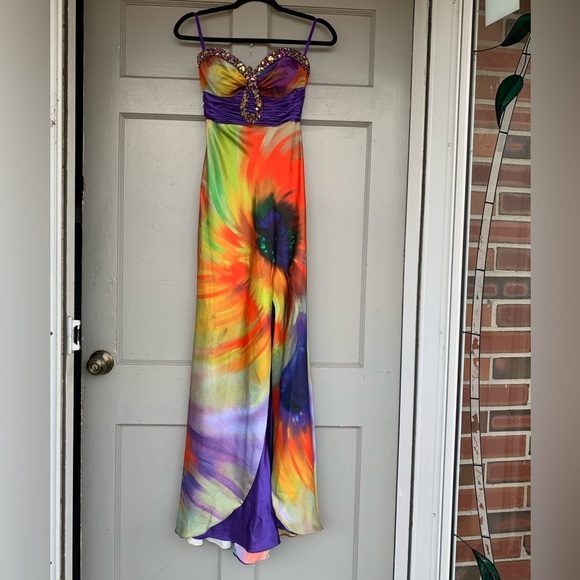 NINA CANACCI Strapless Formal Sequined Prom Gown Dress 2 Purple Orange Green - Picture 3 of 8